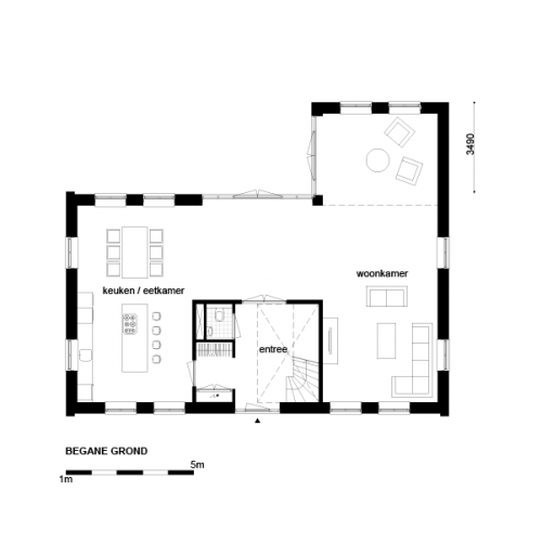 Woonkamer uitgebouwd extra inhoud 60 m3 (Afbouw) 